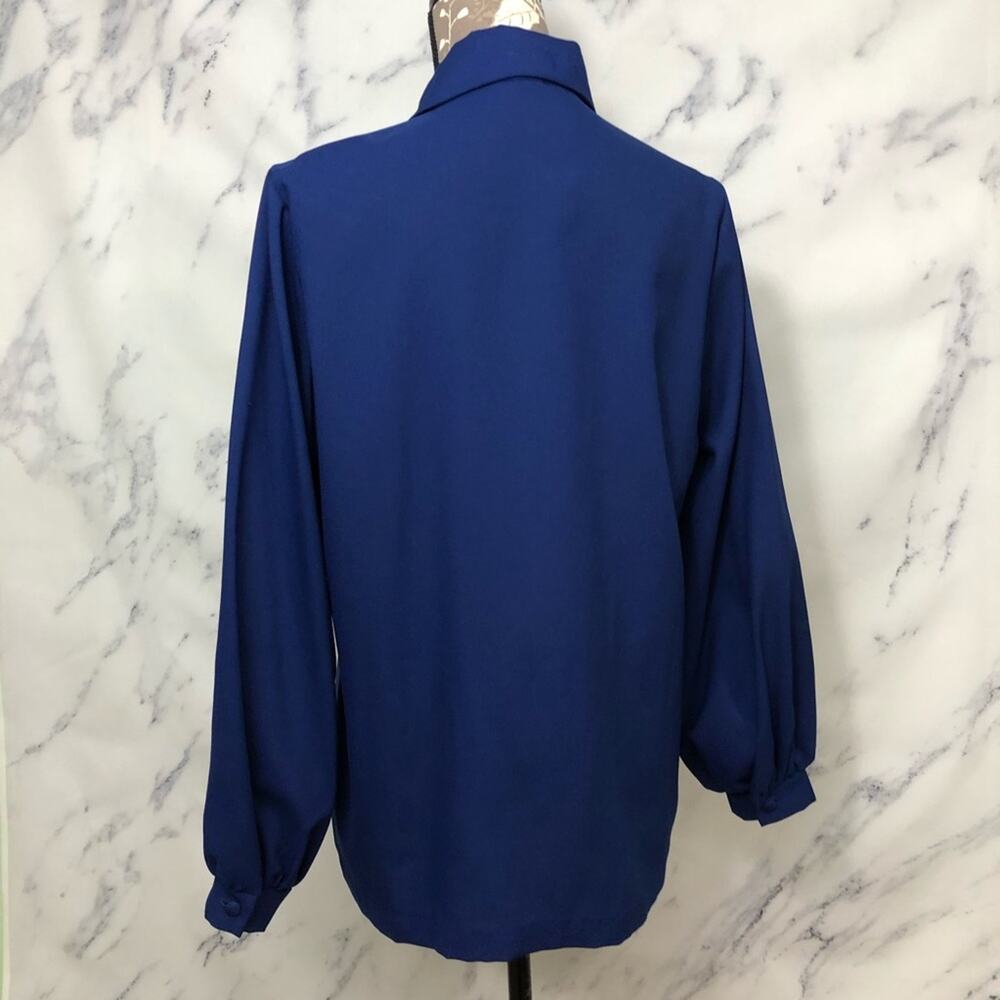 Vintage Dog Ear Collar Union Made Button Down Top Cascade Ruffle Midnight Blue - Picture 6 of 12